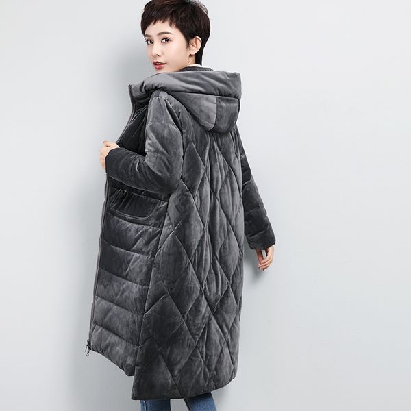 

kmetram women's down jacket winter jacket women clothes 2019 gold velvet korean long coat female parka chaqueta mujer my3401, Black