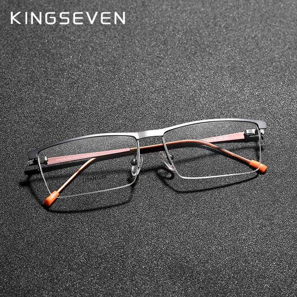 

kingseven 2020 titanium alloy optical glasses frame men 2020 square myopia prescription eyeglasses male metal eyewear, Black
