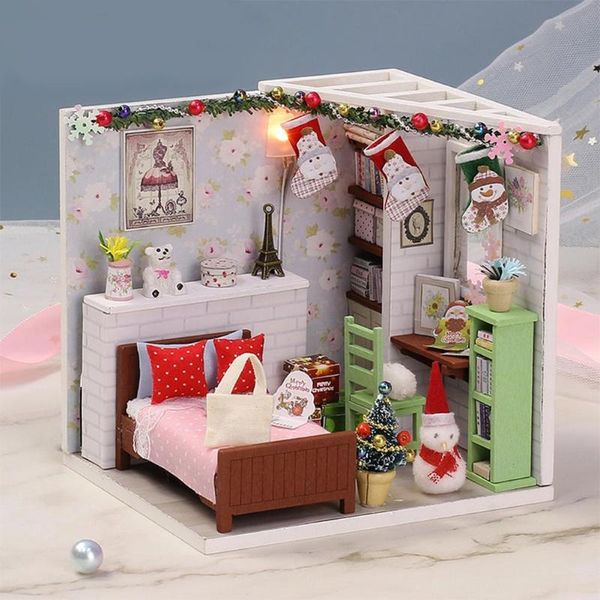 

christmas dolly pavilion house diy wooden miniature dollhouse with dustproof sheet christmas decoration for home kids gift33