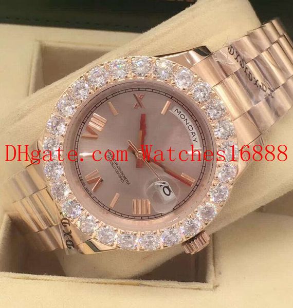

luxury mens watch presidential day-date 228235 18k rose gold big diamond bezel movement automatic mechanical wrist watches, Slivery;brown