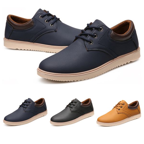 

2019 whole sale work waterproof non-slip big scalp shoes men shoes leather casual shoes black navy blue brown designers sneakers size 39-44