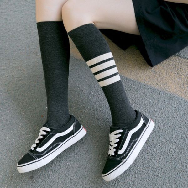 

new 1 pair women black white leg sock autumn winter thigh high socks colorful striped casual happy socks korean style sokken