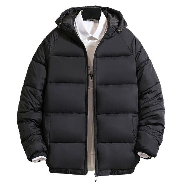 

3xl men winter casual new hooded thick padded jacket zipper slim men and women coats parka outwear warm, Black