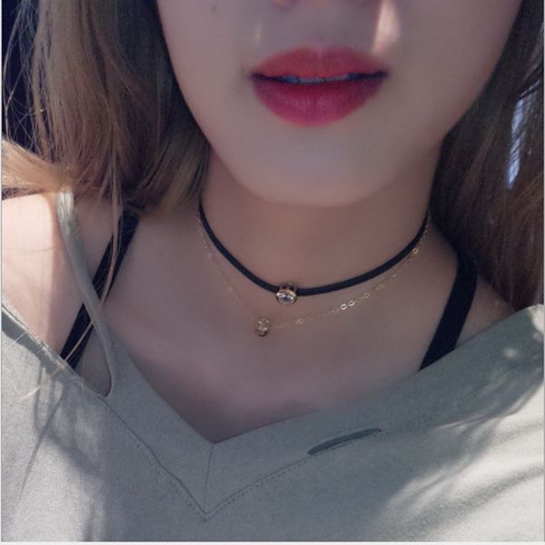 

new double chain crystal pendant choker necklace women personality summer collares, Golden;silver