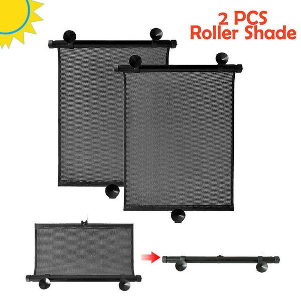

2x retractable fold car side window sun shade shield cover roll curtain visor