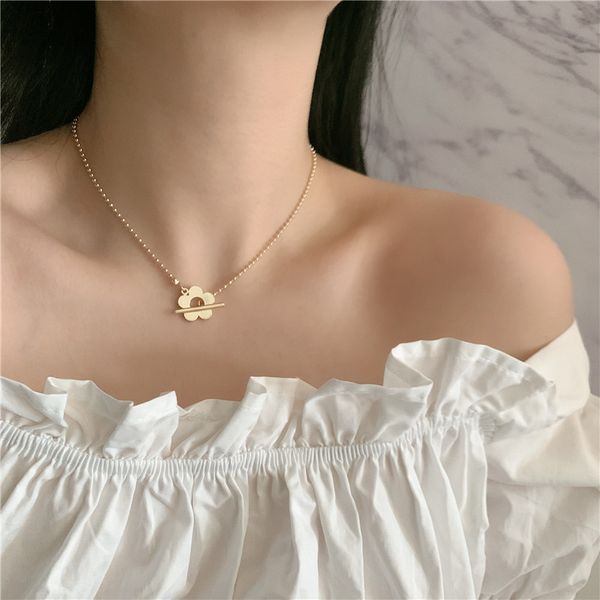 

dainty little flower ot beaded chain chokers necklaces minimalist stainless steel beads choker handmade designed collars, Golden;silver