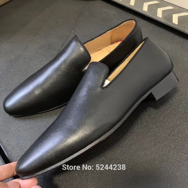 

low cut heel handmade full black cow leather outsole no rivets party prom men loafers red bottom dress shoes casual loafers