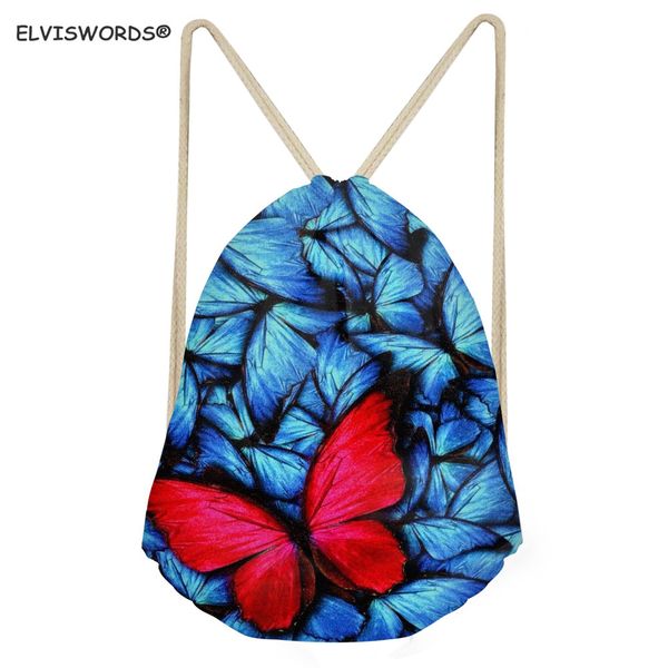 

elviswords beautiful butterfly drawstring yoga bag girl shopper gift bag for kid teenager book bags women travel beach sack bags
