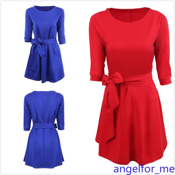 

круглый воротник лето binding пояс талия сплошного цвета платье, Black;gray