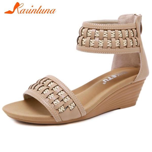 

karin 2020 new arrivals wedge heels cover heel summer sandals woman shoes zip up wholesale comfortable shoes women sandals, Black