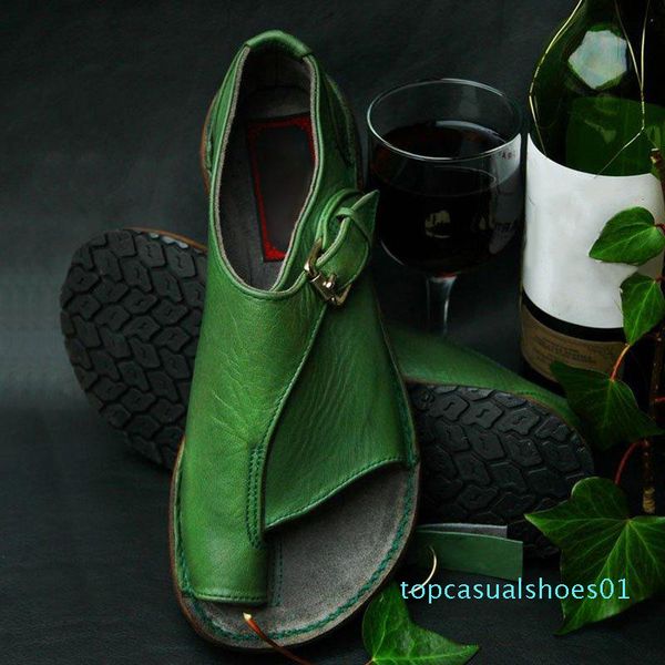 

women thong sandals buckle open toe flip flops ladies flat shoes vintage pu fashion shoes female casual plus size t01, Black