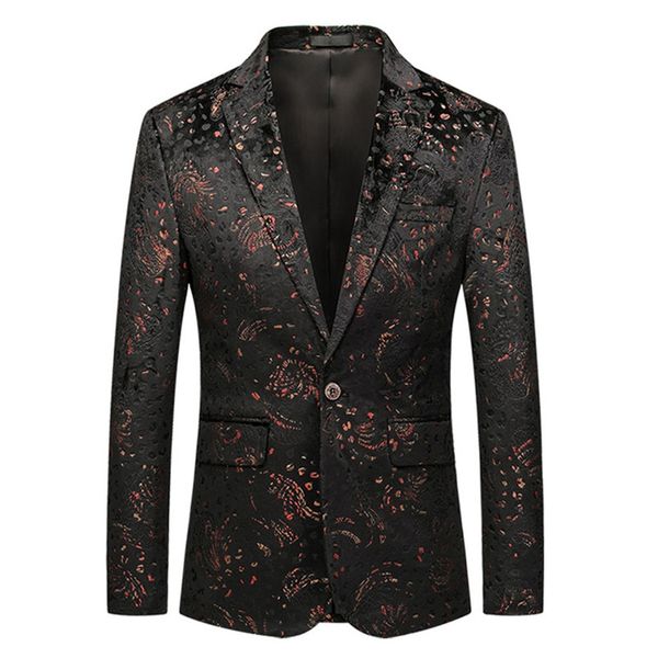 

casual jacket for business wedding with long sleeve print floral suit streetwear mans windbreaker leopard blouse jacket, Black;brown