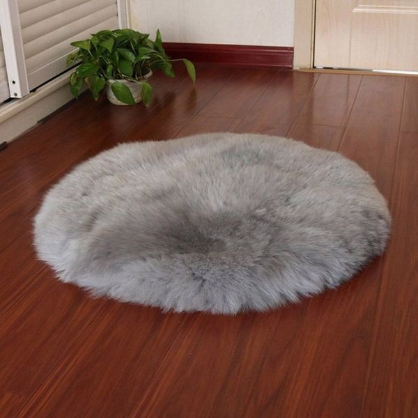 Acheter Tapis En Laine Imitation Peau De Mouton 30 X 30 Cm Coussin Moelleux à Poils Longs Et Moelleux Tapis De Canapé Chaise Rond Gris De 3259 Du