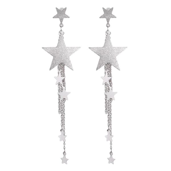 

women girls star dangle earring hoop long tassel eardrop simple elegant geometric ear stud jewelry gift, Silver