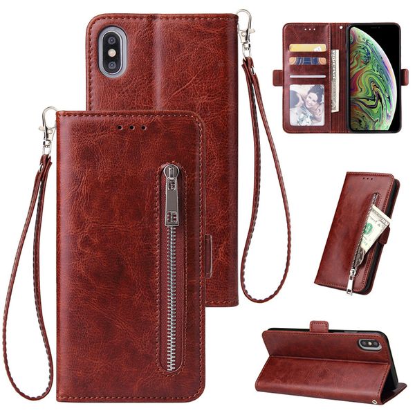 

Phone Case Luxury Zipper PU Leather Wallet Card Holder Flip Case Phone Stand Cover For iPhone XS Max XR X 8 7 Plus
