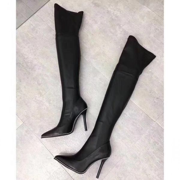 

new women high heel knee boots suede fine with a long barrel high heel boots leg tube point toe, Black