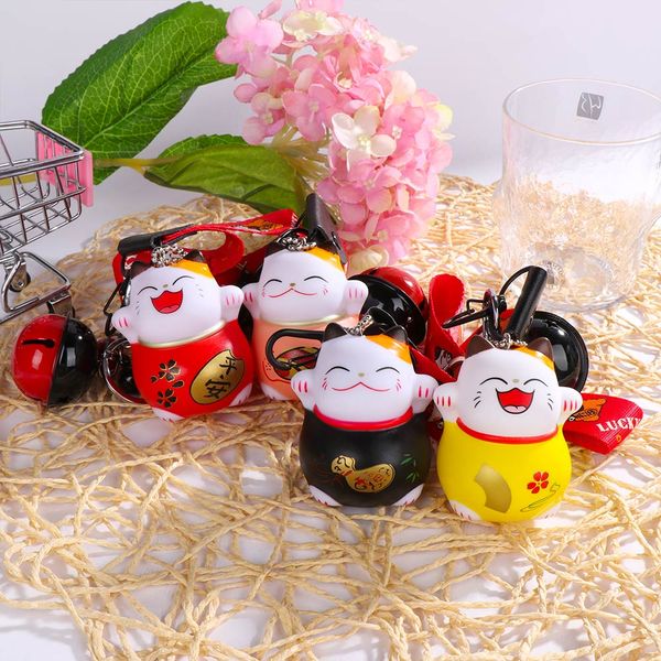 

cartoon cute animal smile face lucky cat keychain braid belt bells key ring women car bag charm key chains pendant trinkets gift, Silver