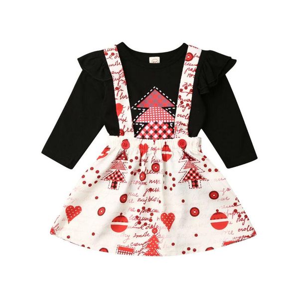 

christmas kid baby girl clothes sets long sleeve pullover xmas overall strap dress outfit 6m-4y, White
