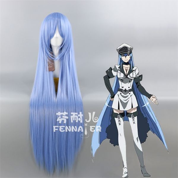 

esdeath aesdes ice blue long straight hair cosplay wig, Black