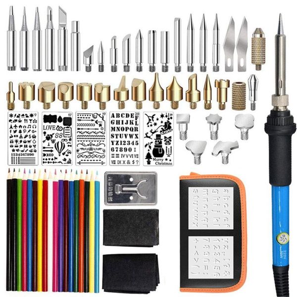 

71pcs 60w temperature adjustable electric soldering iron kit wood burning pen set carving pyrography tools welding heat pencil