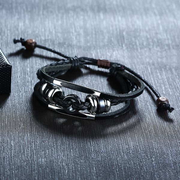 

vantge mulitilayer leather bracelet for women men black braided adjustable wrap accessories, Golden;silver