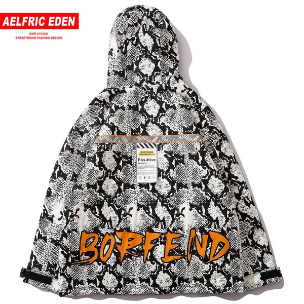 

aelfric eden hip hop snakeskin letter printed men thick hooded parkas streetwear casual padded jacket coats harajuku windbreaker, Black