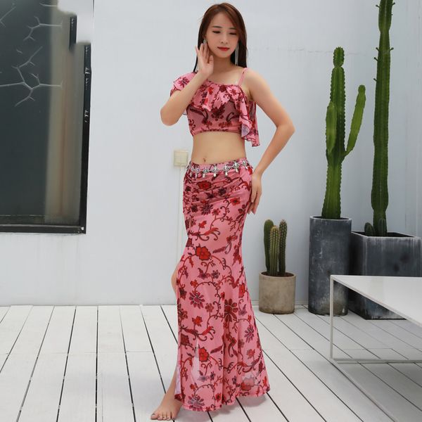 

new 2019 dance practice belly dance clothing female long skirts suit oriental suit summer customs, Black;red