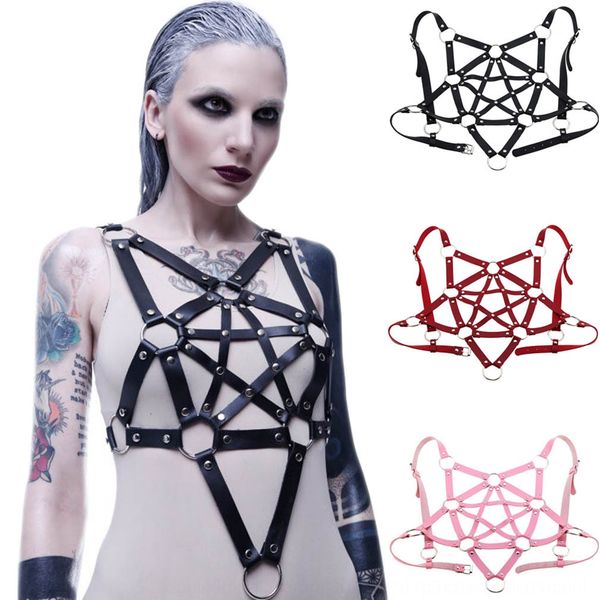

punk gothic men's women's five-pointed star body jacket sling leather plastic belt bra bra straps sling, Black;white