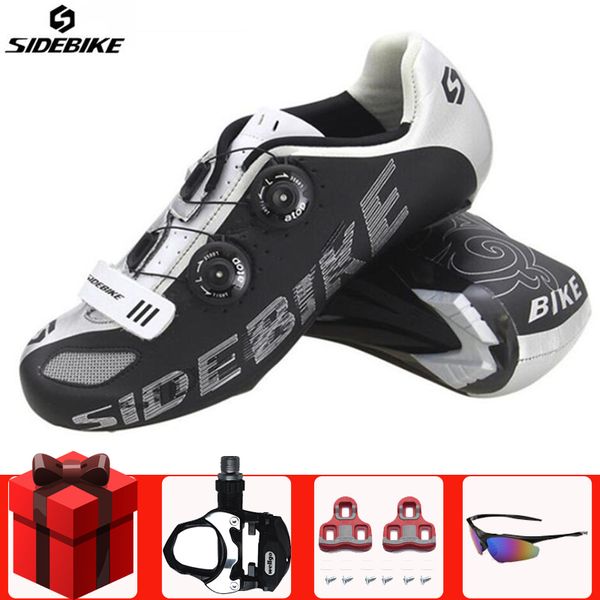 

sidebike road cycling shoes men add pedal set outdoor sport bike bicycle sneaker self-locking bicycle men sports bike shoes, Black