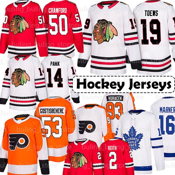 

Chicago blackhawk jer ey 19 jonathan toew duncan keith 50 corey crawford aad 34 au ton matthew 16 mitchell marner go ti behere voracek, Black;red
