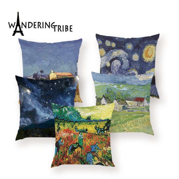 

vintage farmhouse throw pillow covers watercolor van gogh decor cushion cover kissen living room cushions scenic pillows case