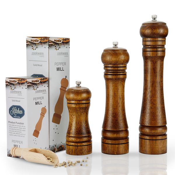 

manual pepper grinder wooden salt and pepper mill wood multi-function cruet 5" 8" 10" kitchen tool with individual package