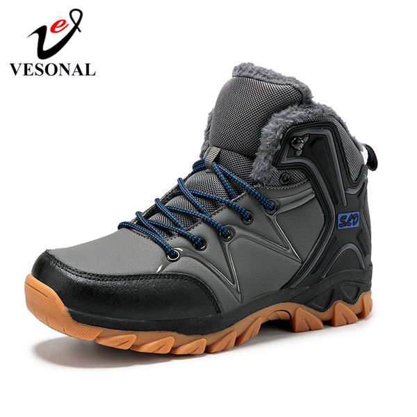 

vesonal brand snow boots winter warm short plush ankle boots for casual men footwear comfort wear resisting shoes, Black