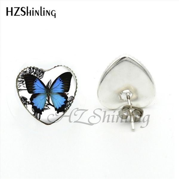 

2019 new arrival colorful butterfly stud earrings handmade woodland jewelry glass dome butterfly heart earring for women, Golden;silver