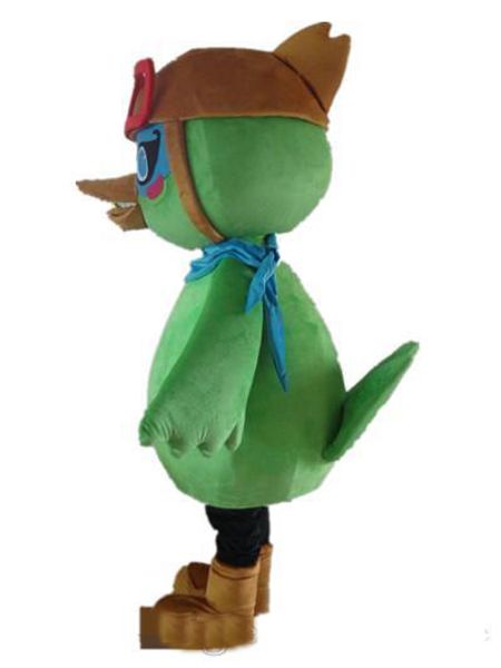 

2018 a green bird mascot costume with a blue scarf for to wear, Red;yellow