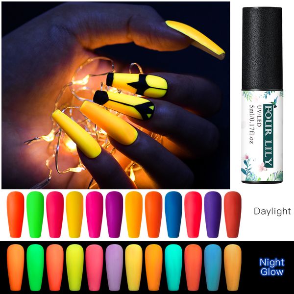 

four lily 5ml glow in the dark gel nail polish fluorescent luminous gel varnish long lasting colorful neon nail art lacquer, Red;pink
