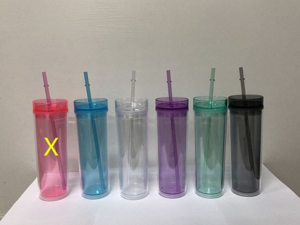 

16oz skinny acrylic tumbler stright cup with lid and straw plastic water cup can be customized 7 colors a03