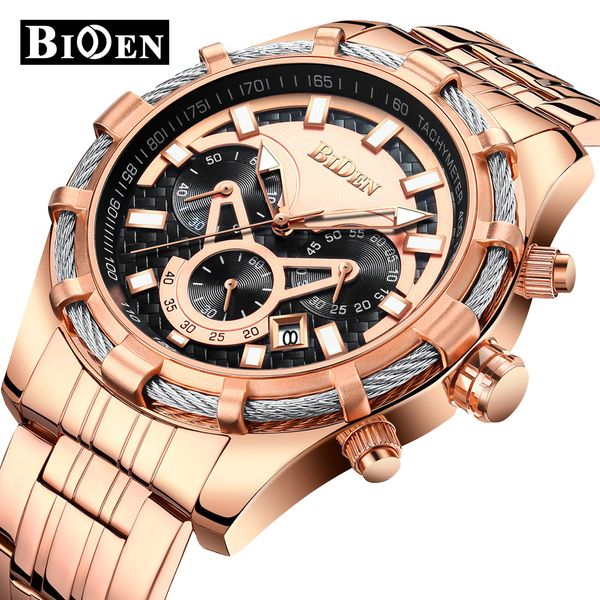 

brand biden new men fashion luxury sports quartz watch waterproof stainless steel watches men leisure clock watch, Slivery;brown