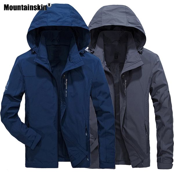 

mountainskin mens outdoor softshell hooded jackets elastic spring hiking climbing camping trekking windbreakers male coats va460, Blue;black