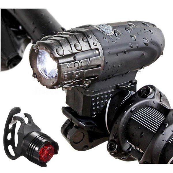 

usb rechargeable led bicycle bright bike front 1 headlight+ 2 rear tail lights