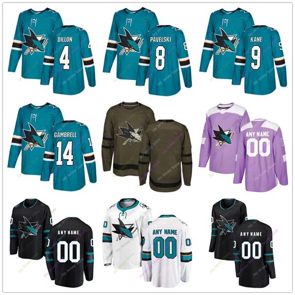 

Brenden Dillon Joe Pavelski Evander Kane Dylan Gambrell Jersey Custom 2019 Men Women Youth Kid San Jose Sharks C A Patch Salute to Service W