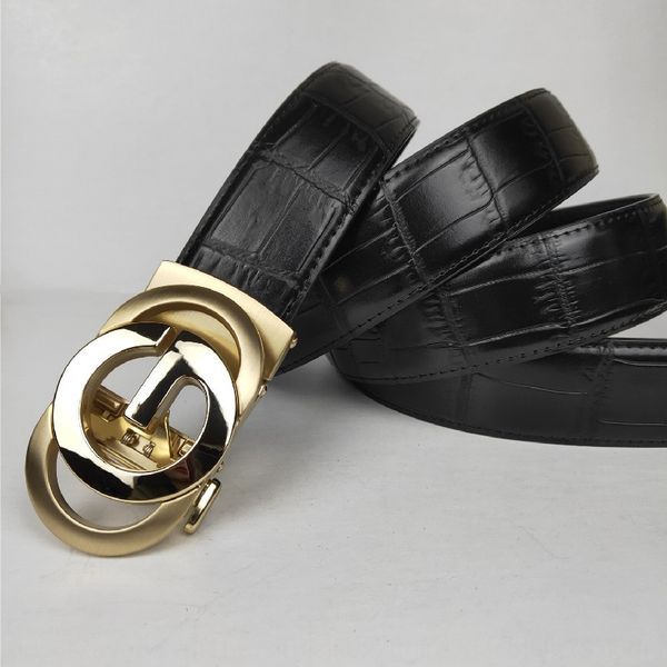

crocodile pattern men's crocodile belt imitation steel automatic buckle leather versatile two-layer cowhide men's belt, Black;brown