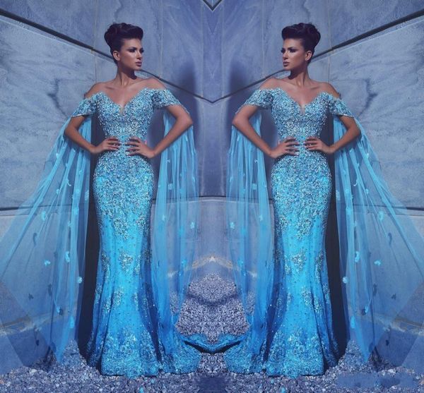 

2019 new arrival luxury blue mermaid prom dress sheer neck tulle beaded crystals formal evening gowns party wear custom made 958, Black