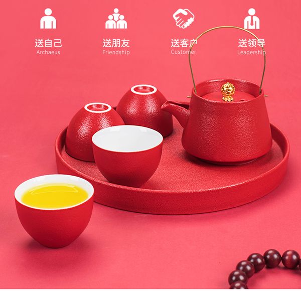 

red wedding kung fu tea set household pottery and porcelain set