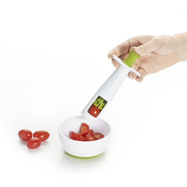 

fruit vegetable cutting tool kitchen gadget plastic hand press slicer cherry tomato cutter shreadders grape cutting holder
