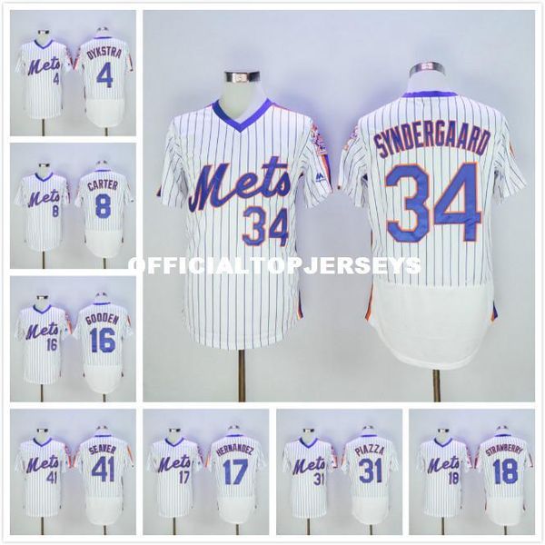 

18 darryl strawberry 16 dwight gooden 31 mike piazza 8 gary carter 34 noah syndergaard flexbase stitched jerseys, Black;blue