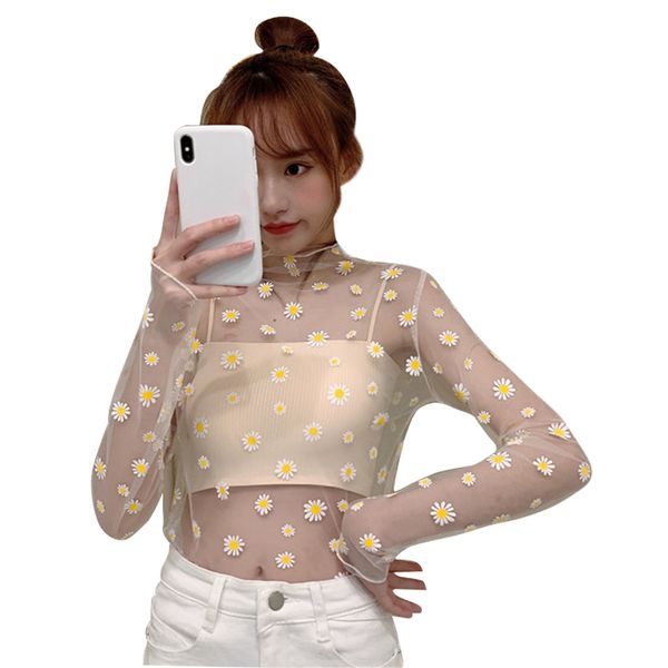 

yfashion fashion clothes women summer sweet floral blouse women set loose lace mesh + tank, White