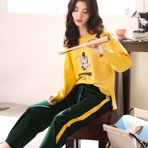 

long sleeved long pants pajamas sets for women spring autumn cotton pyjamas sweet girl sleepwear loungewear femme clothing, Blue;gray