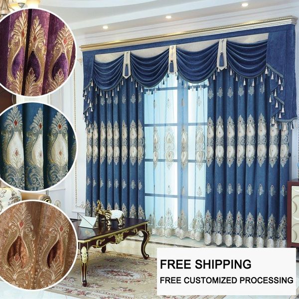 

european and american style chenille fabric flocked embroidery window curtains deluxe villa bedroom living room tulle screen