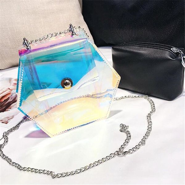 

summer transparent women bag korean transparent pvc jelly bag chain messenger bags laser holographic jelly bags